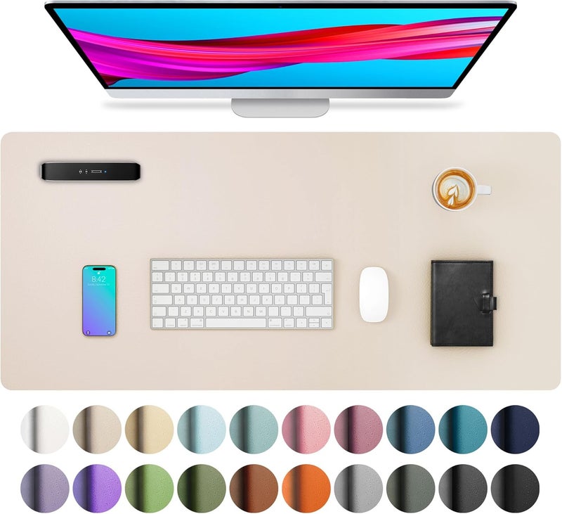 Aothia Office Desk Mat, PU Leather Office Mat, Mouse Pad, Non-Slip Desk Protection, Waterproof Desk Block for Office and Home (80 x 40 cm, Eggshell) - Image 1