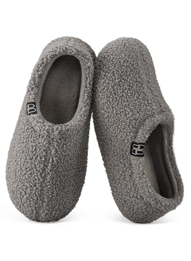 HomeTop Women's Fuzzy Curly Fur Memory Foam Loafer Slippers with Polar Fleece Lining (11-12 M, Gray) - Image 1