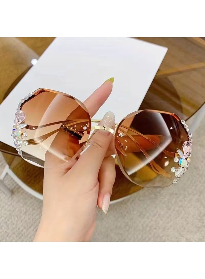 SCENT HOUSE Rimless Rhinestone Fashion | 1pc (Includes eyeglass case),sunglasses - Image 4