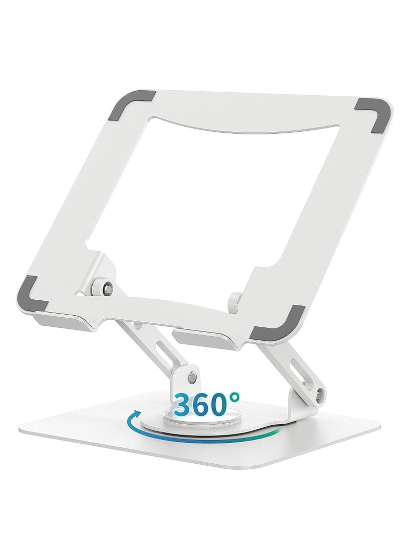 Hihonor Laptop Stand with 360° Rotating Base, Ergonomic Computer Riser for Desk, Adjustable Height Multi-Angle, Foldable Laptop Mount, Stable Metal Holder Support 10-15.6" Notebook PC, White  - Image 1