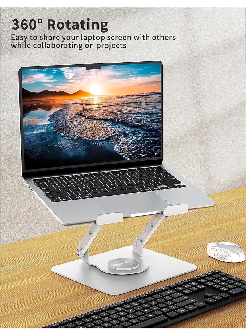 Hihonor Laptop Stand with 360° Rotating Base, Ergonomic Computer Riser for Desk, Adjustable Height Multi-Angle, Foldable Laptop Mount, Stable Metal Holder Support 10-15.6" Notebook PC, White  - Image 2
