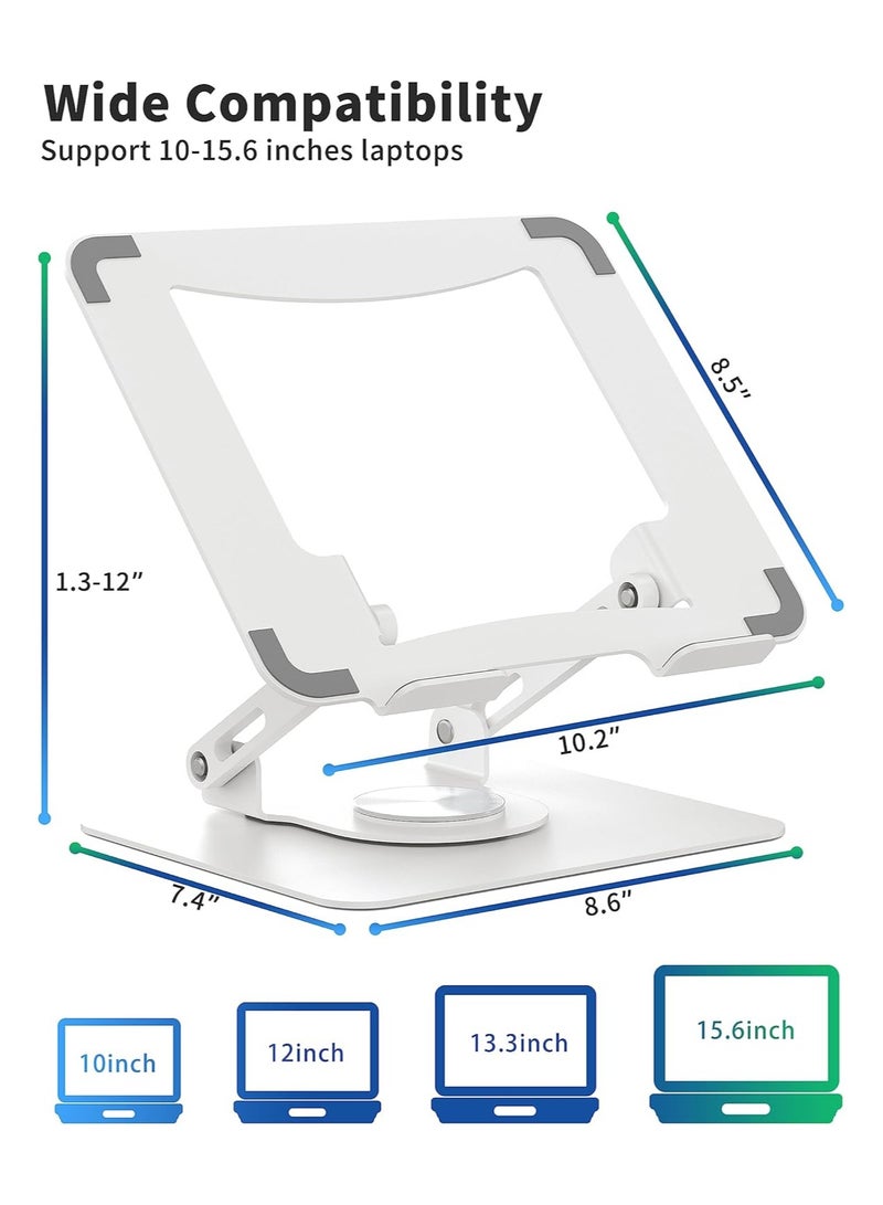 Hihonor Laptop Stand with 360° Rotating Base, Ergonomic Computer Riser for Desk, Adjustable Height Multi-Angle, Foldable Laptop Mount, Stable Metal Holder Support 10-15.6" Notebook PC, White  - Image 4