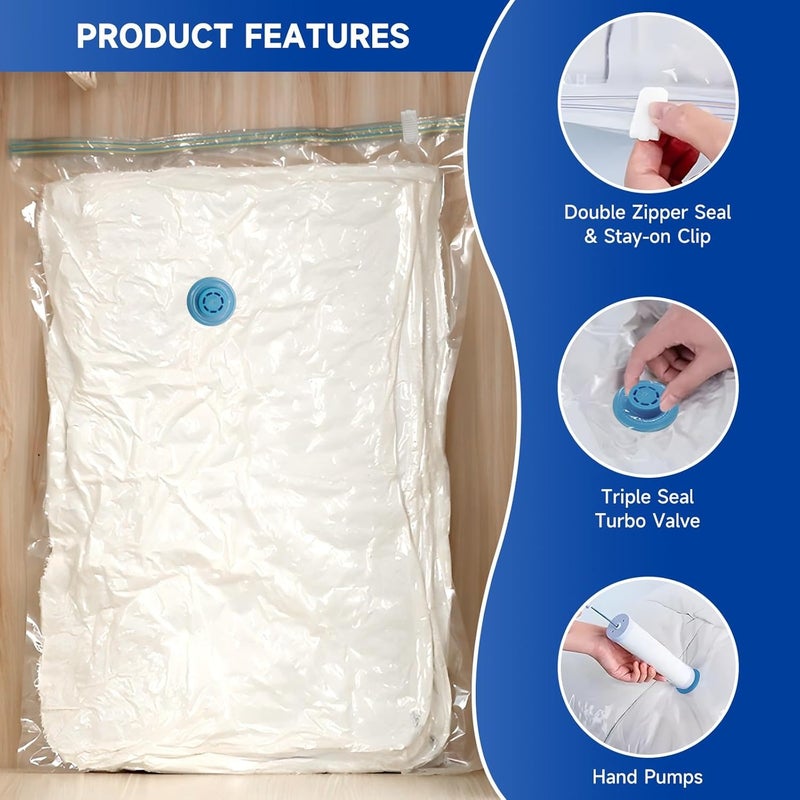 Hahamiya Vacuum Storage Bags 20Pack (2 Jumbo/4 Large/6 Medium/8 Small), Reusable Space Saver Compression Storage Bags with Hand Pump,Travel Vacuum Seal Bags for Clothes,Blankets,Pillows,Duvet - Image 4