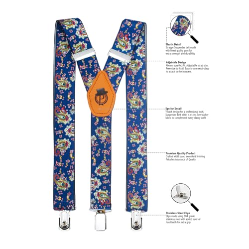 PELUCHE STYLE EVERMORE Peluche Men's Floral Cut Blue Colour Suspender (3.5Cm Strap Width Elastic) - Image 3