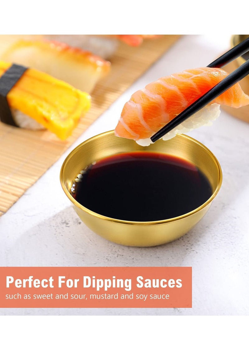 Y&D 4pcs Stainless Steel Dip Bowls Round Seasoning Dishes Sushi Dipping Bowl Saucers Mini Appetizer Plates Dish Saucer (Gold) - Image 3