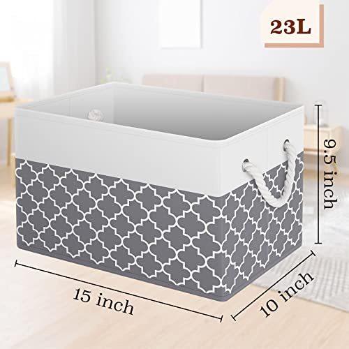 Fab totes صناديق تخزين فاب توت [3-pack]، سلال تخزين قابلة للطي لتنظيم الألعاب، الكتب، الرفوف، الخزانة، صندوق تخزين كبير بمقابض حبل، صناديق تنظيم متينة، رمادي كلوفر - Image 2