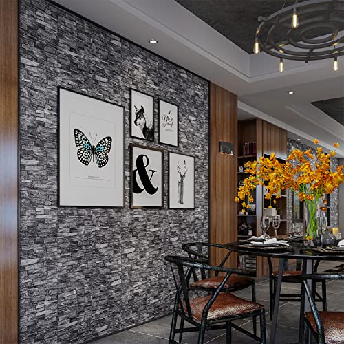 YLL YLL 20PCS 3D Wall Panels Peel and Stick 3D Brick Wallpaper Peel and Stick Faux Stone Wall Panel Foam Brick Self-Adhesive Wallpaper (Black 20pcs) - Image 4