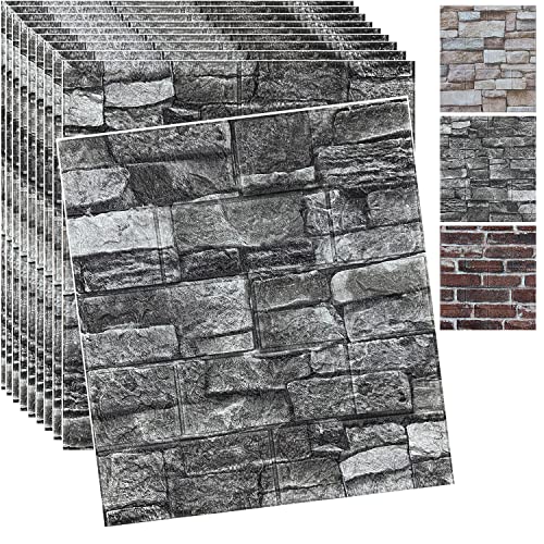 YLL YLL 20PCS 3D Wall Panels Peel and Stick 3D Brick Wallpaper Peel and Stick Faux Stone Wall Panel Foam Brick Self-Adhesive Wallpaper (Black 20pcs) - Image 1