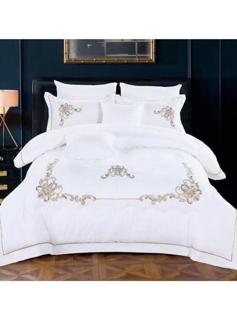 6Pcs Comforters 200 Thread Count Fitted Sheet 100% Cotton Hotel Quality Bed Sheets  - King size Embroidered Textured Bedding Set Comforter set Microfiber