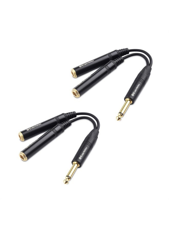 Cable Matters 2-Pack TS Male to 2X TS Female 1/4 Splitter Cable (6.35mm Splitter Cable) in Black - 0.2m / 6 Inches - Image 1