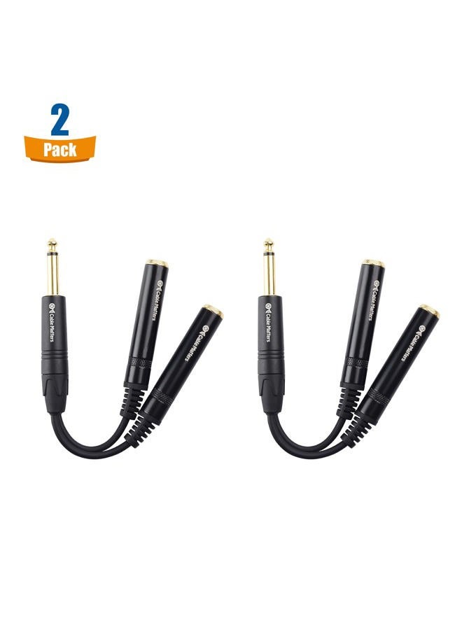 Cable Matters 2-Pack TS Male to 2X TS Female 1/4 Splitter Cable (6.35mm Splitter Cable) in Black - 0.2m / 6 Inches - Image 2