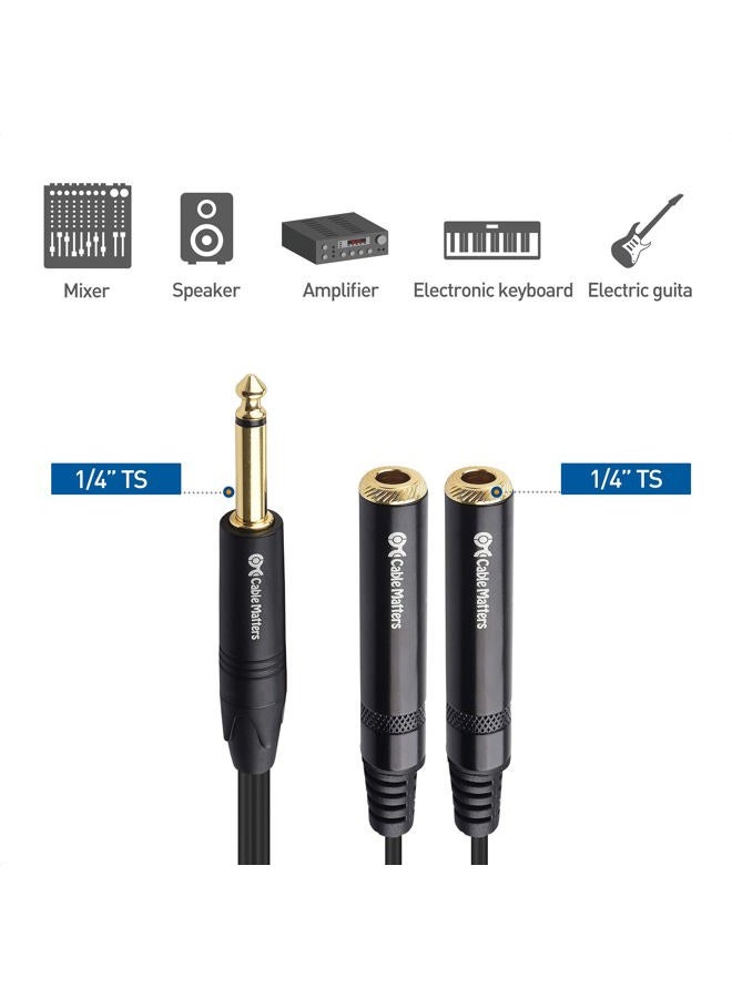Cable Matters 2-Pack TS Male to 2X TS Female 1/4 Splitter Cable (6.35mm Splitter Cable) in Black - 0.2m / 6 Inches - Image 3