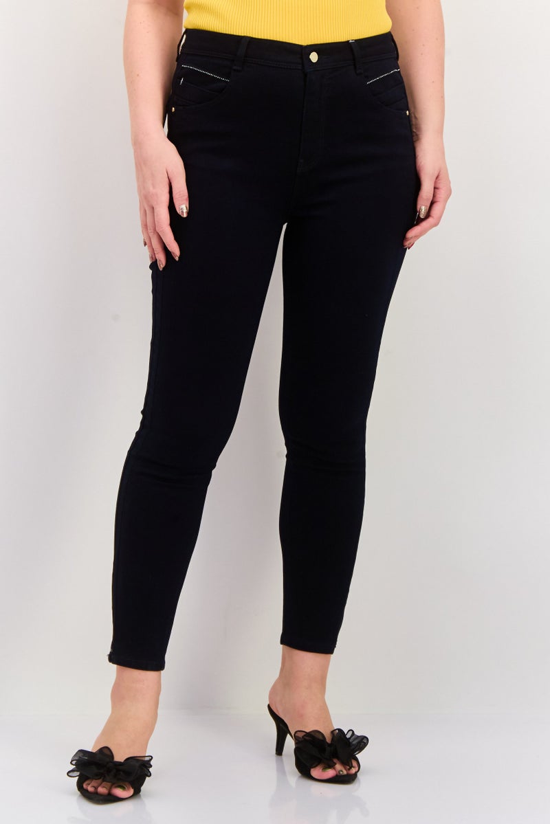 ONLY Women Skinny Fit Solid Stretchable Jeans, Dark Navy  - Image 1