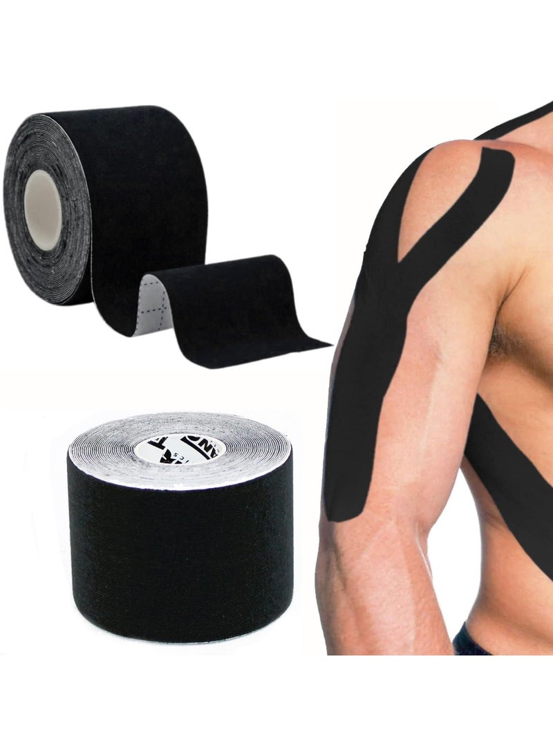 Fashnex Kinesiology Tape for Physiotherapy Kinesio Tape for Sports Injury Pain Relief Tape for Shoulder, Wings, Arms, Ankle, Waterproof Athletic Tape for Pain Support -2 Inch Black (As Per Image) - Image 1