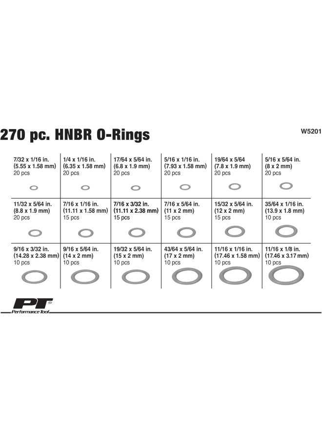 Performance Tool W5201 Hnbr O-Ring Assortment In Organizing Case For Vehicle And Tool Repair (270-Pieces)  - Image 1