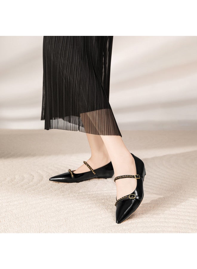 Goldlion Counter Same Style, Exquisite Cowhide Women's Shoes, Small Pointed Toe Elegant Mary Jane Flats, Low Heel Commuter Shoes - Image 5