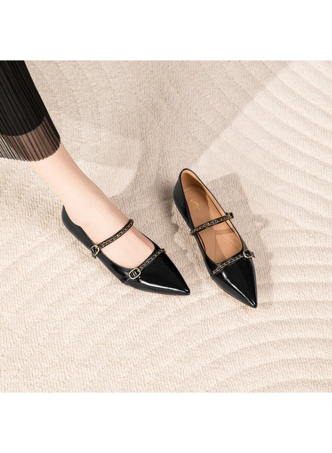 Goldlion Counter Same Style, Exquisite Cowhide Women's Shoes, Small Pointed Toe Elegant Mary Jane Flats, Low Heel Commuter Shoes - Image 3