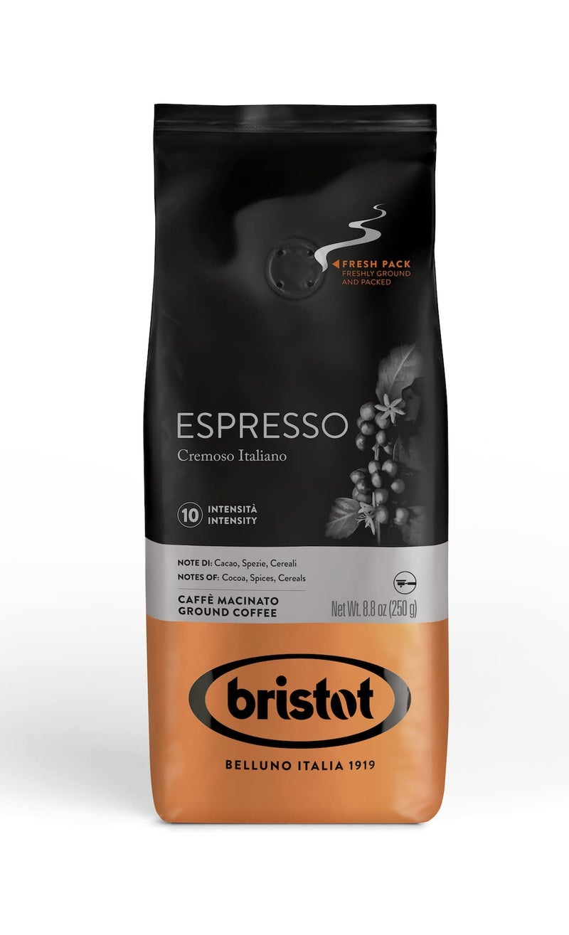 Bristot Espresso Cremoso Italiano Ground Coffee | Italian Espresso | Medium Roast | For Home Espresso Machines | 8.8oz/250g - Image 1