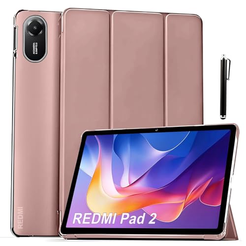 ProElite Case Cover for Xiaomi Redmi Pad 2 11 inch Cover, Smart Flip Case Cover for Xiaomi Redmi Pad 2 11 inch Translucent Back with Stylus Pen [Auto Sleep Wake Feature], Rose Gold - Image 1