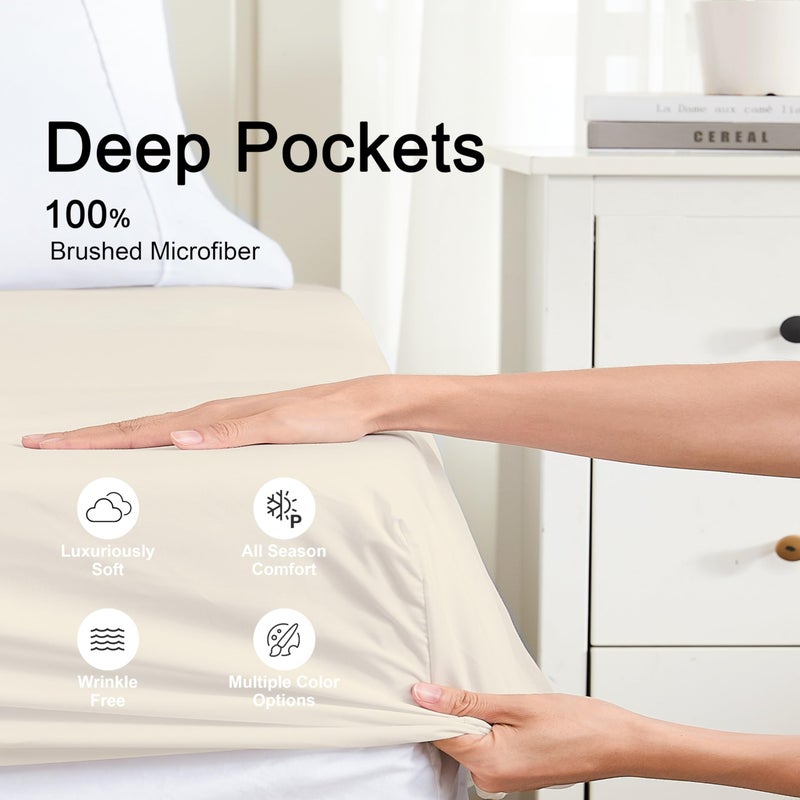 Hotella 100% Microfiber Full Size Fitted Sheet Only, 54"x75" Hotel Quality Deep Pocket Bottom Sheet, Up to 14" Matress Protector, Machine Washable and Non-Fade, Snug Fit Stay in Place,Beige - Image 3