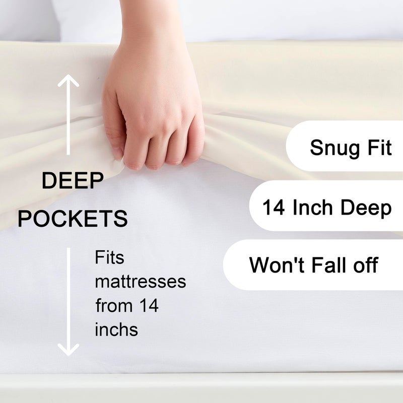 Hotella 100% Microfiber Full Size Fitted Sheet Only, 54"x75" Hotel Quality Deep Pocket Bottom Sheet, Up to 14" Matress Protector, Machine Washable and Non-Fade, Snug Fit Stay in Place,Beige - Image 2