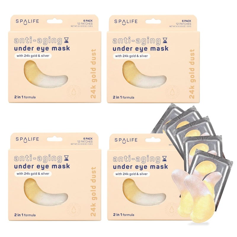 SpaLife Beauty AntiAging Under Eye Masks Hydrogel Eye Patches for Fine Lines Dryness Dullness with 24K Gold Colloidal Silver 2in1 Skincare Treatment 48 Pairs - Image 1