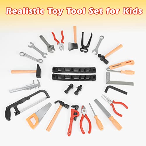 Gresdent 28 Pcs Kids Toy Tool Set Construction Party Supplies Plastic Pretend Play Accessory for Boys with Screwdrivers Pliers Axes Saws - Image 2