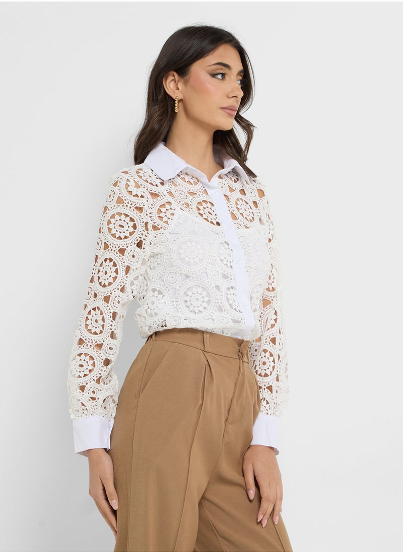 ELLA - Lace Button Down Top - Image 1