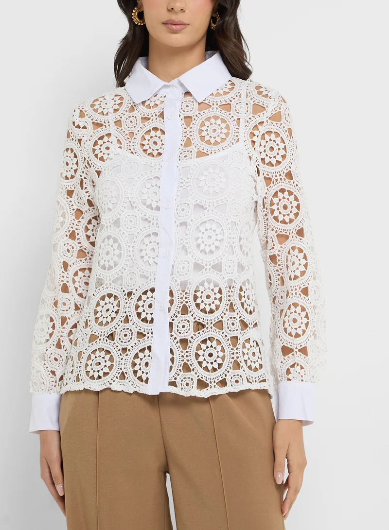 ELLA Lace Button Down Top