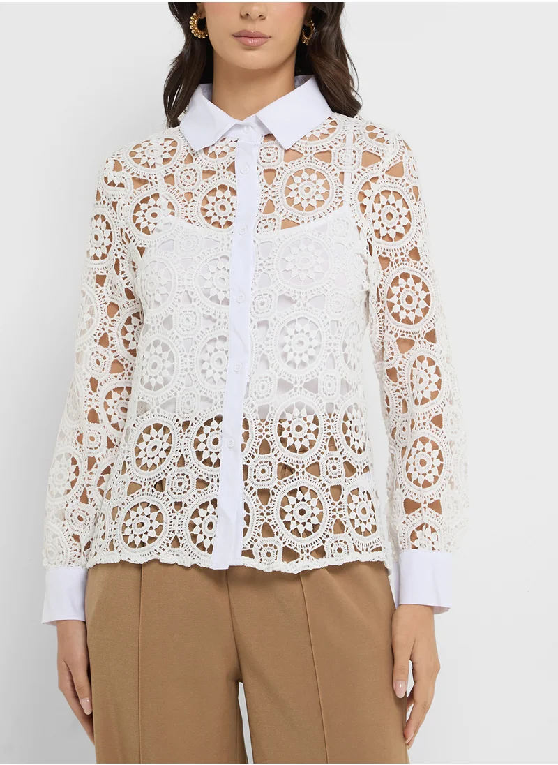 ELLA Lace Button Down Top