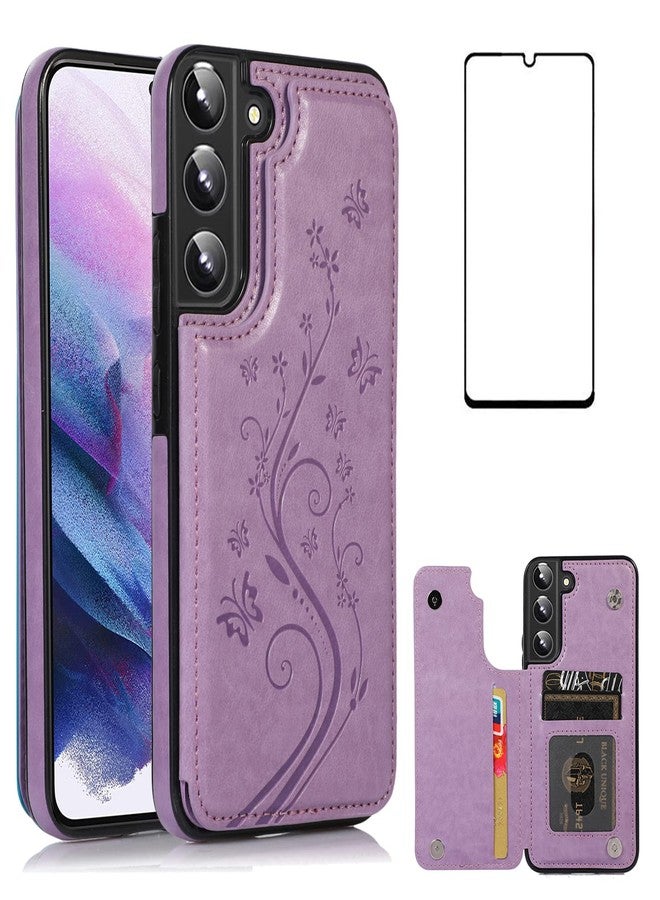 Asuwish Case for Samsung Galaxy S22 Plus /S22+ with Tempered Glass Screen Protector， Flip Wallet Cases Leather Stand with Card Holder，Double Magnetic Clasp and Durable Shockproof Cover (Purple) - Image 1