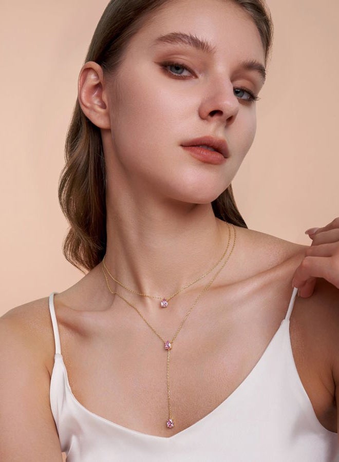 SNGIA Long 18K Gold Plated Blue Green Red Layered Pendant Necklace For Women (Emerald, Ruby, Seafoam, Sky, Sapphire), Dainty Statement Birthstone Necklace Jewelry Gifts., Brass, No Gemstone - Image 2