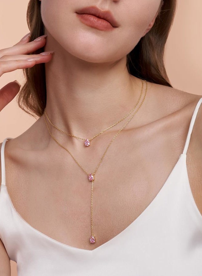 SNGIA Long 18K Gold Plated Blue Green Red Layered Pendant Necklace For Women (Emerald, Ruby, Seafoam, Sky, Sapphire), Dainty Statement Birthstone Necklace Jewelry Gifts., Brass, No Gemstone - Image 4