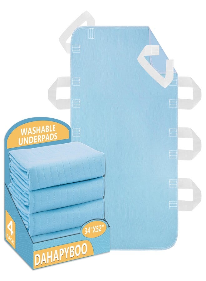 DAHAPYBOO Washable Underpads with 8 Handles, 34"x52" 4 Pack Incontinence Bed Pads, Heavy Absorbency Reusable for Elderly, Kids, Adults and Pets, Waterproof Quick Drying for Bed, Sofa, Floor - Image 1