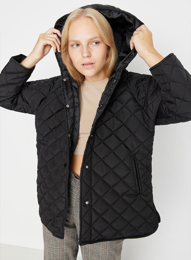 trendyol Black Regular Fit Hooded Water Repellent Quilted Coat - Image 1