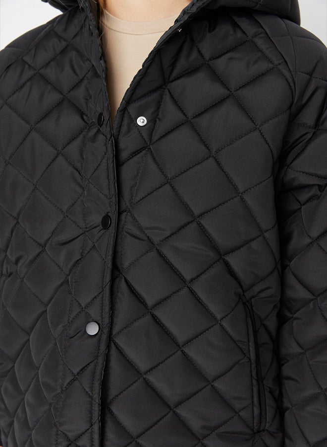 trendyol Black Regular Fit Hooded Water Repellent Quilted Coat - Image 4