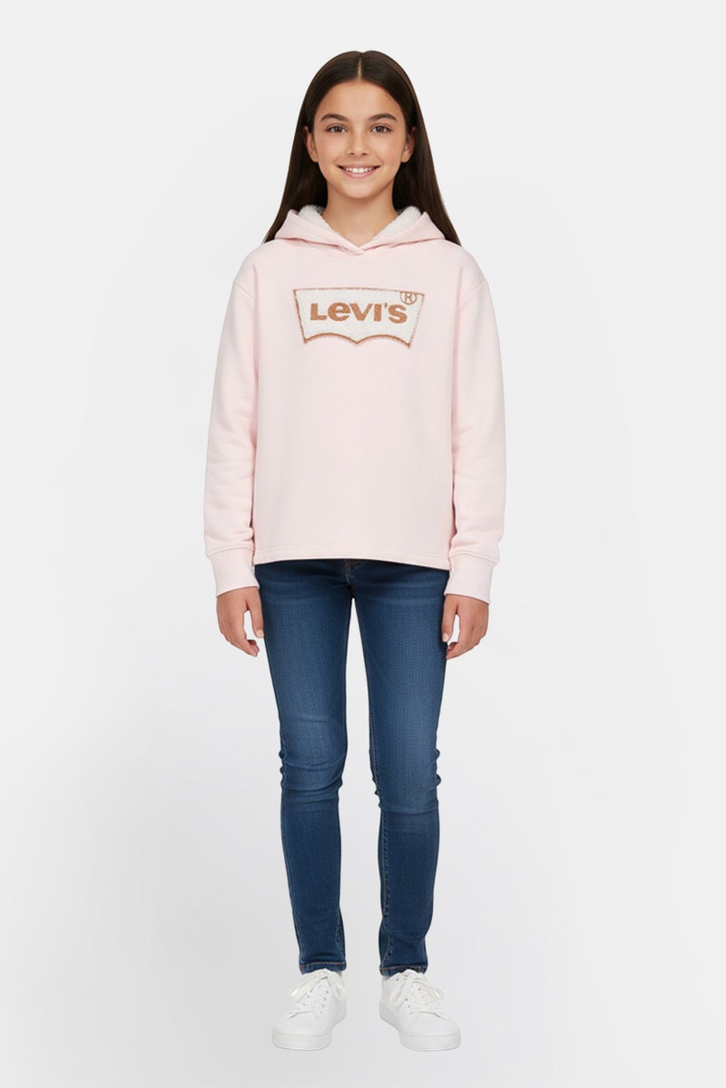 Levi's Kids Girl Hooded Embroidered Logo Sweatshirt,  Pink - Image 1