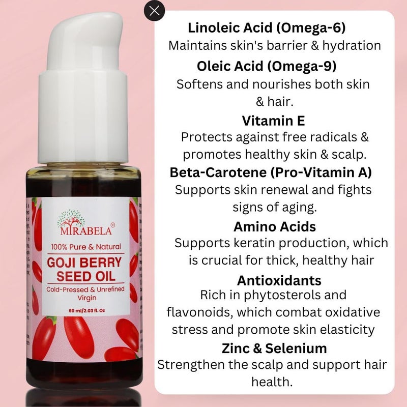 Mirabela Goji Berry Seed Oil 100 Pure Cold Pressed Nourishing Hair Oil for Hair Growth Damage Repair Hair Fall Control AntioxidantRich Oil with Vitamins C E A for AntiAging Skin Care 60ml - Image 5