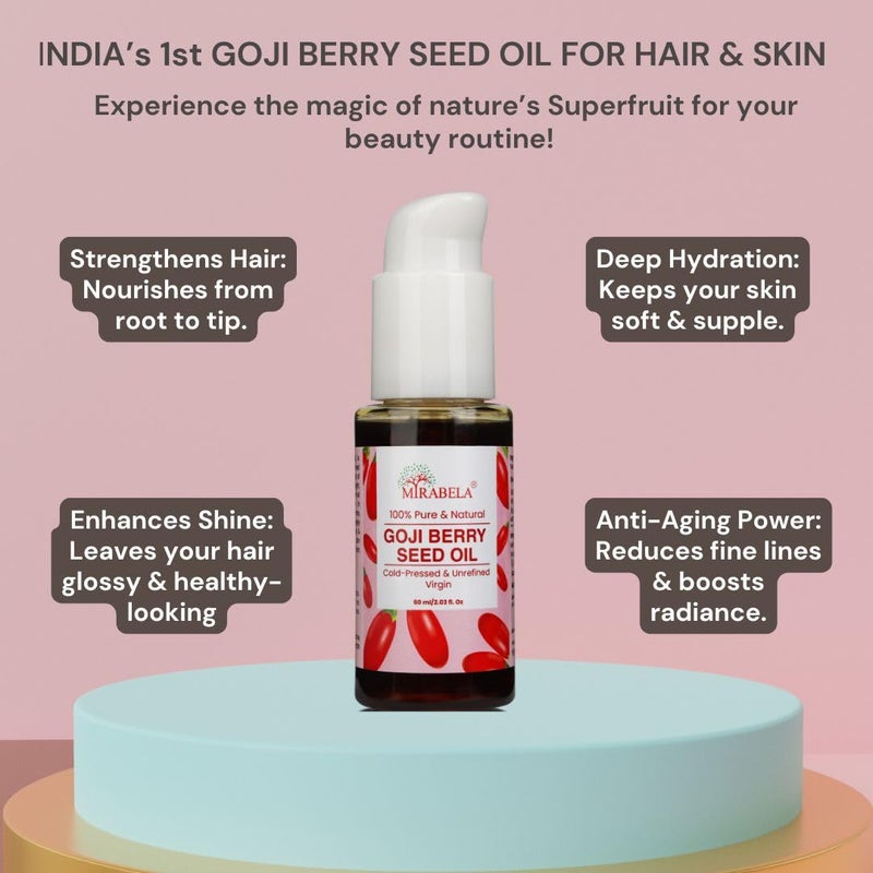 Mirabela Goji Berry Seed Oil 100 Pure Cold Pressed Nourishing Hair Oil for Hair Growth Damage Repair Hair Fall Control AntioxidantRich Oil with Vitamins C E A for AntiAging Skin Care 60ml - Image 4