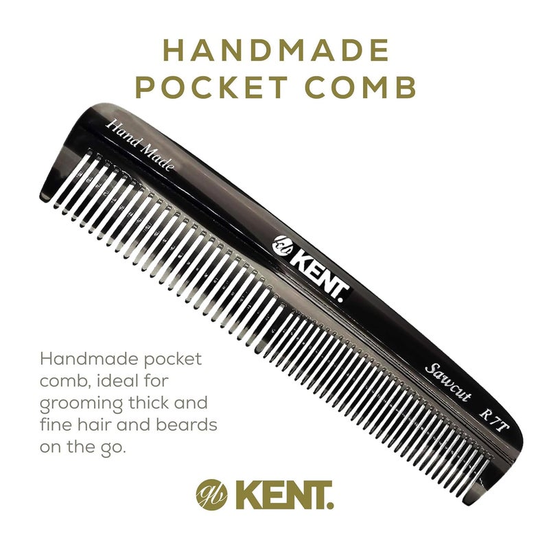 Kent R7TG Black Graphite Double Tooth Hair Pocket Comb, Small Fine/Wide Tooth Comb For Styling Hair, Beard and Mustache, for Men, Women and Kids. Saw Cut and Hand Polished. Handmade in England - Image 3