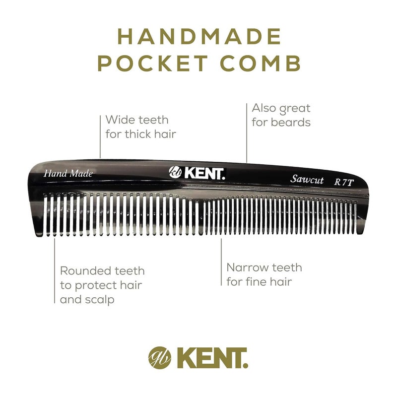 Kent R7TG Black Graphite Double Tooth Hair Pocket Comb, Small Fine/Wide Tooth Comb For Styling Hair, Beard and Mustache, for Men, Women and Kids. Saw Cut and Hand Polished. Handmade in England - Image 4