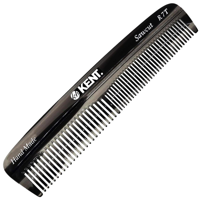 Kent R7TG Black Graphite Double Tooth Hair Pocket Comb, Small Fine/Wide Tooth Comb For Styling Hair, Beard and Mustache, for Men, Women and Kids. Saw Cut and Hand Polished. Handmade in England - Image 1