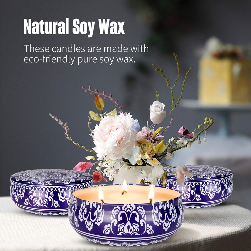 Hausware Citronella Candles Outdoor and Indoor 3 x 13.5 Oz,3 Wick Scented Candles Gift Set,Aromatherapy Candles Natural Soy Wax Candle in Portable Travel Tin 3 Pack - Image 2