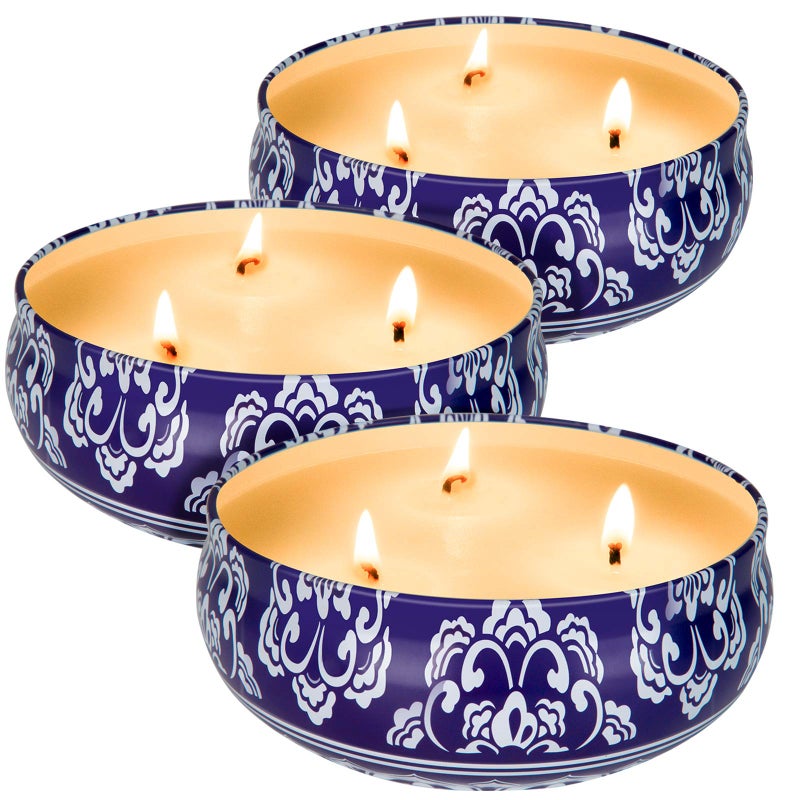 Hausware Citronella Candles Outdoor and Indoor 3 x 13.5 Oz,3 Wick Scented Candles Gift Set,Aromatherapy Candles Natural Soy Wax Candle in Portable Travel Tin 3 Pack - Image 1