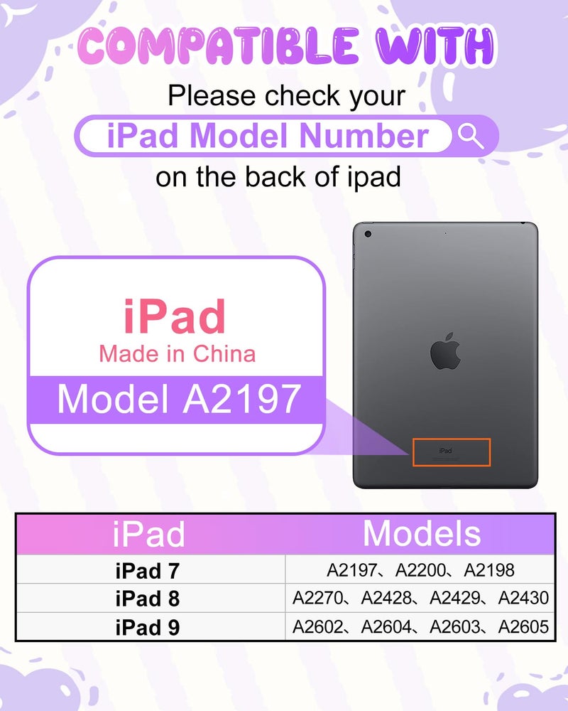 Wazzasoft for iPad 9th/8th/7th Generation Case - Cute Girls Kawaii Fun Funny with 360 Degree Rotating Handle Women Girly Pretty Soft Silicone for iPad Case 9th/8th/7th Gen 10.2 Inch A2602 A2270 A2197 - Image 2