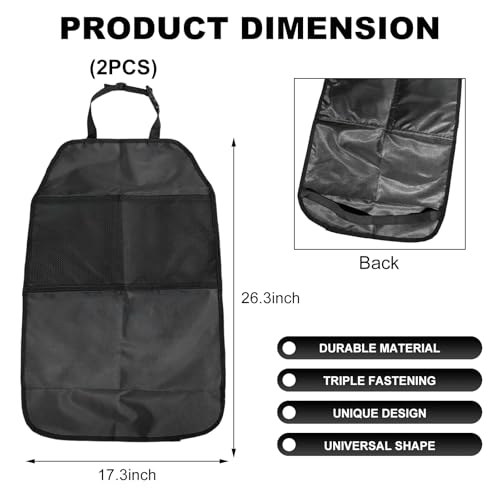 SHMZK 2 PCS Kick Mat Back Seat Protector Waterproof Car Backseat Protective Kick Mat with 2 Mesh Pockets Large Vehicle Seat Back Kick Mat Organizer for Kids Car Accessories - Image 3
