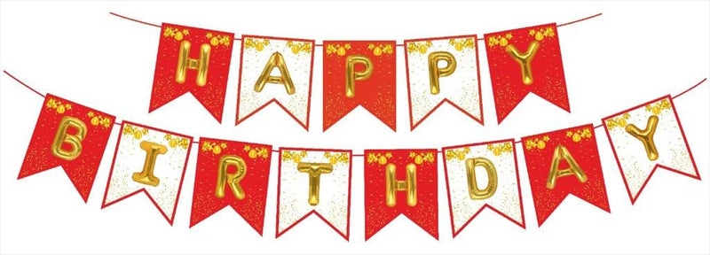SOI Happy Birthday Toy Banner Bunting Stylish Decorations and Party Supplies Celebration Set (Red White) - Image 3