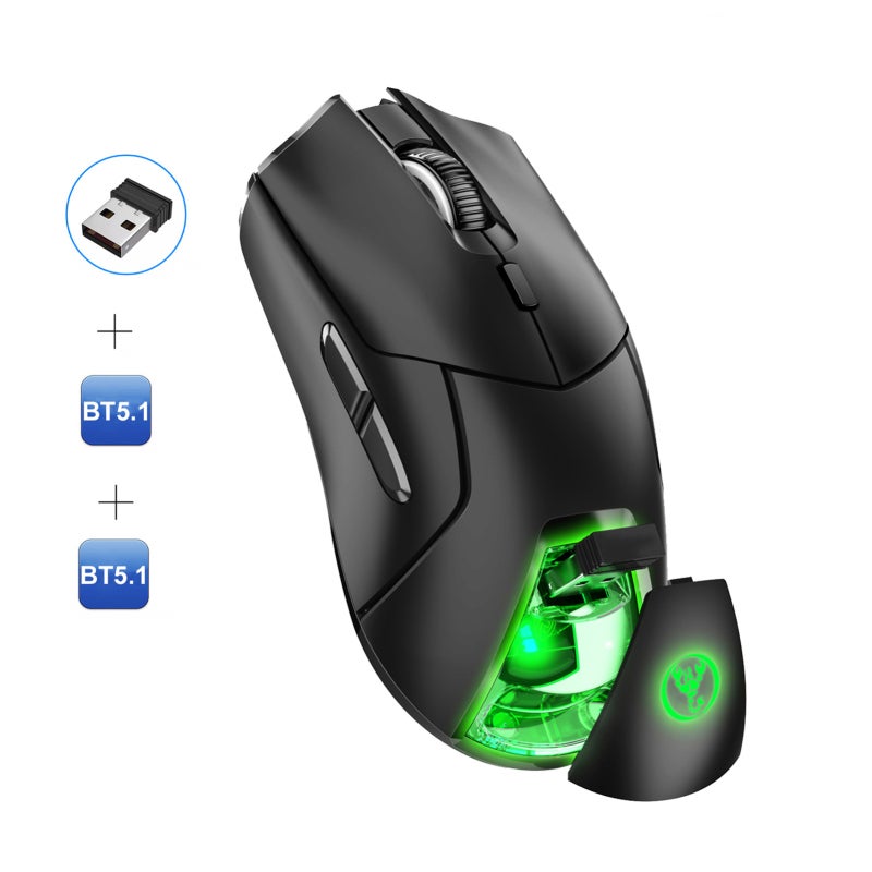Wireless Gaming Mouse: Black, Triple Modes, 4 Adjustable DPI Levels - Ergonomic Side Button Design, Plug And Play, Volume Control for Gaming, Office, Portable Device Use - Image 2
