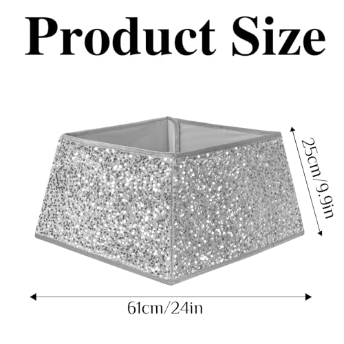 XmasExp Christmas Tree Collar 24 inch Sequin Tree Skirt Stand Base Cover for Home Decor Medium Size 4 Piece Silvergrey - Image 3