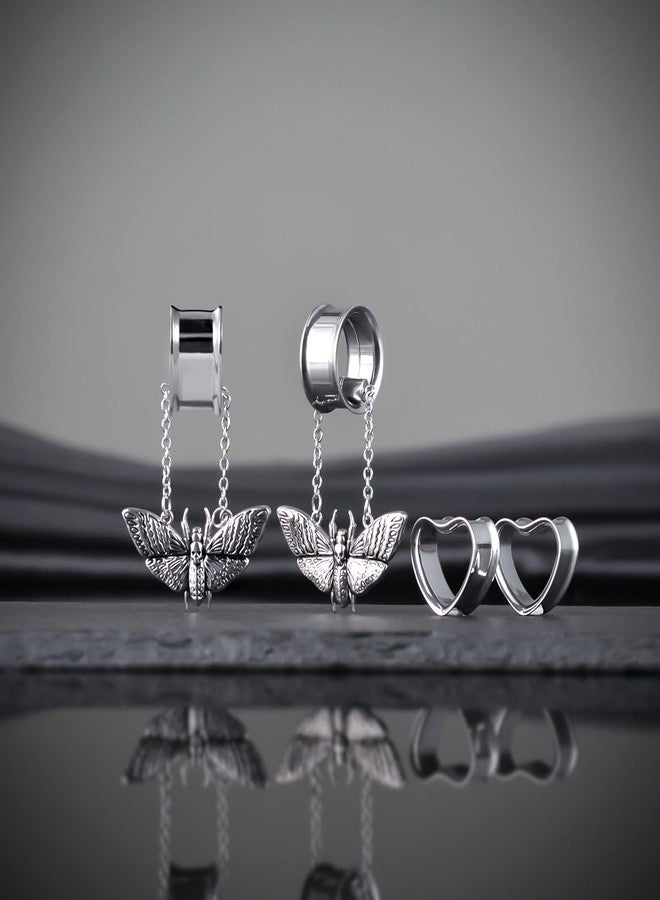 COOEAR Heart Gauges For Ears, Heart Tunnels Double Flared Plugs, Cat Dangle Plugs Earrings., 0g(8mm), Metal, sandstone - Image 3